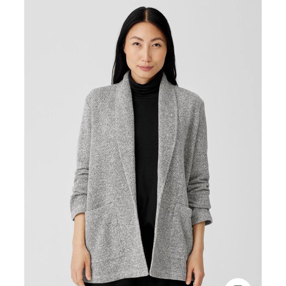 Eileen Fisher Size M Grey Heather Organic Cotton Terry Shawl Collar Jacket